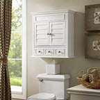 Armoire de rangement murale avec tiroir, blanc chaud, portes à persiennes