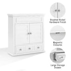 Armoire de rangement murale avec tiroir, blanc chaud, portes à persiennes