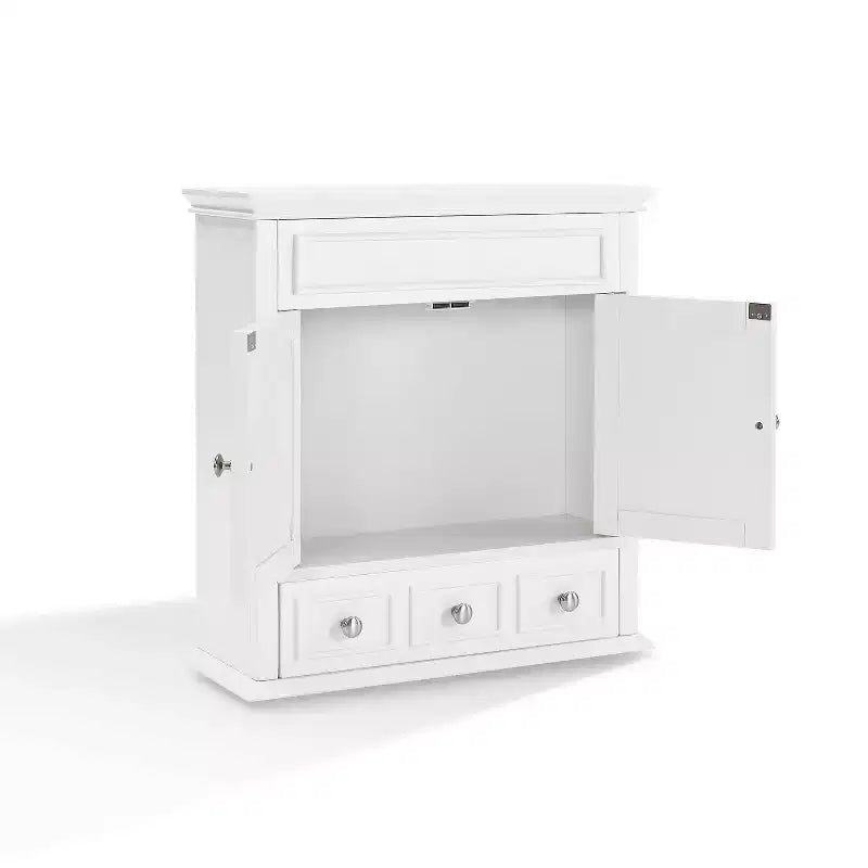 Armoire de rangement murale avec tiroir, blanc chaud, portes à persiennes