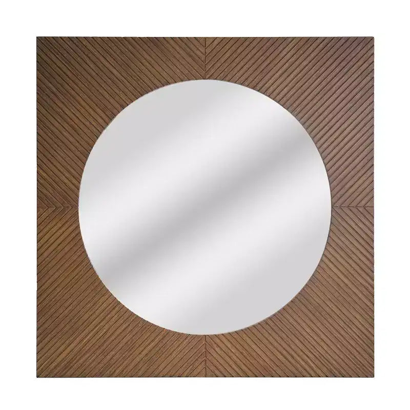 Miroir mural carré avec motif sculpté, cadre en MDF marron, 24" x 24"