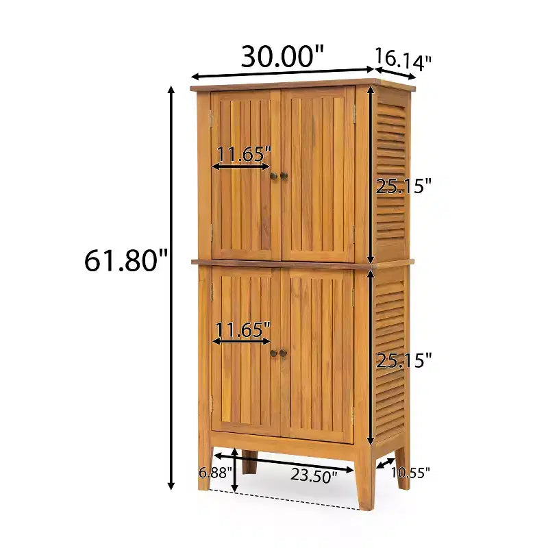 Meuble de rangement intérieur/extérieur en bois d'acacia avec étagères et portes persiennes