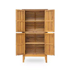 Meuble de rangement intérieur/extérieur en bois d'acacia avec étagères et portes persiennes