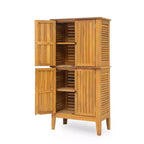 Meuble de rangement intérieur/extérieur en bois d'acacia avec étagères et portes persiennes