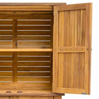 Meuble de rangement intérieur/extérieur en bois d'acacia avec étagères et portes persiennes