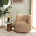 Fauteuil pivotant, structure en bois, revêtement en lin, sans accoudoirs