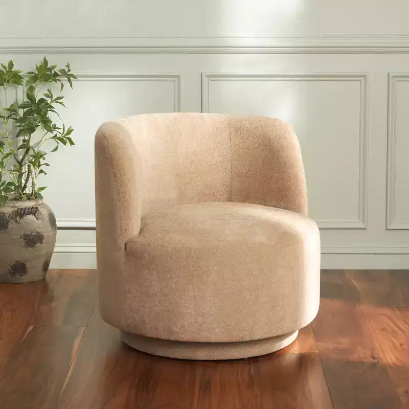 Fauteuil pivotant, structure en bois, revêtement en lin, sans accoudoirs