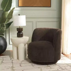 Fauteuil pivotant, structure en bois, revêtement en lin, sans accoudoirs