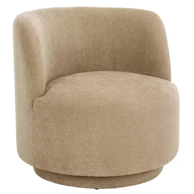 Fauteuil pivotant, structure en bois, revêtement en lin, sans accoudoirs