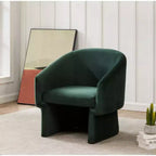 Fauteuil d'appoint dossier incurvé, structure en bois, revêtement en polyester, vert forêt