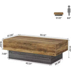 Table basse rustique en bois de 55 pouces pour salon et bureau