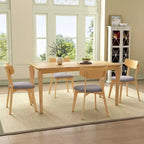 Chaises de salle à manger en tissu rembourré en hévéa de style Mid-Century, lot de 4