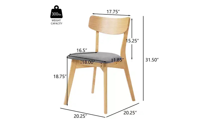 Chaises de salle à manger en tissu rembourré en hévéa de style Mid-Century, lot de 4