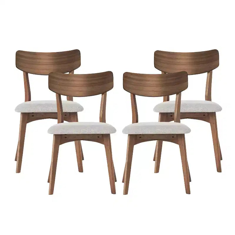 Chaises de salle à manger en tissu rembourré en hévéa de style Mid-Century, lot de 4