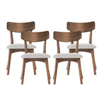 Chaises de salle à manger en tissu rembourré en hévéa de style Mid-Century, lot de 4