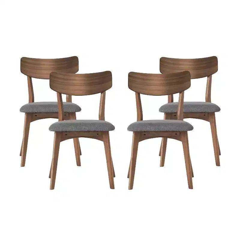 Chaises de salle à manger en tissu rembourré en hévéa de style Mid-Century, lot de 4