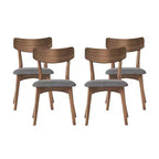 Chaises de salle à manger en tissu rembourré en hévéa de style Mid-Century, lot de 4