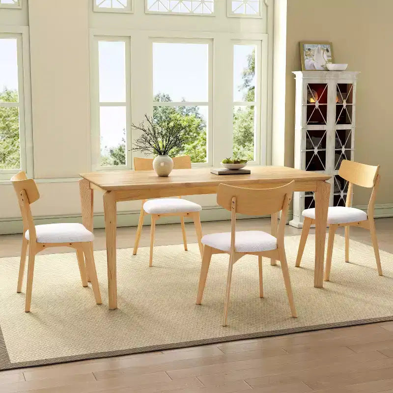 Chaises de salle à manger en tissu rembourré en hévéa de style Mid-Century, lot de 4