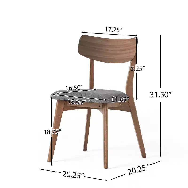 Chaises de salle à manger en tissu rembourré en hévéa de style Mid-Century, lot de 4