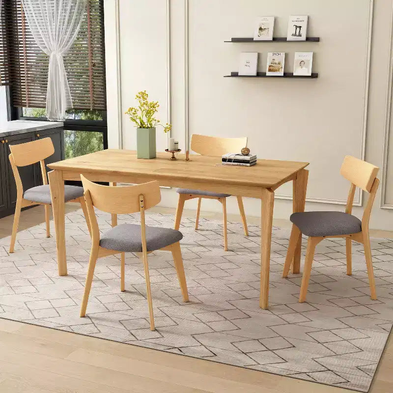 Chaises de salle à manger en tissu rembourré en hévéa de style Mid-Century, lot de 4