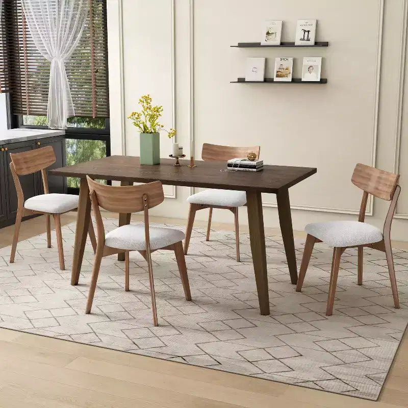 Chaises de salle à manger en tissu rembourré en hévéa de style Mid-Century, lot de 4