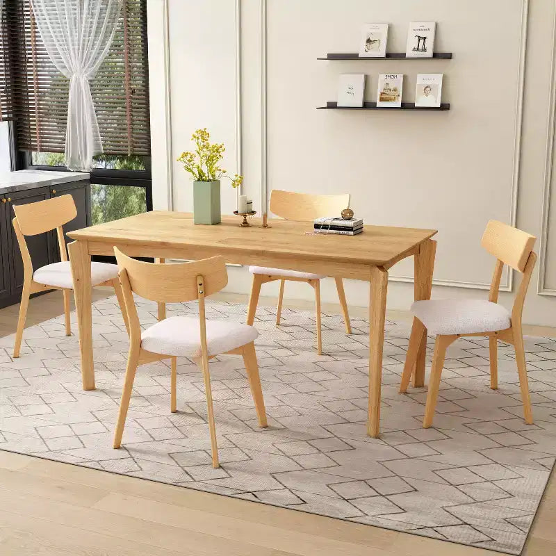 Chaises de salle à manger en tissu rembourré en hévéa de style Mid-Century, lot de 4