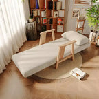 Fauteuil d'appoint Futon convertible en tissu, méridienne gigogne avec cadre en bois massif, beige