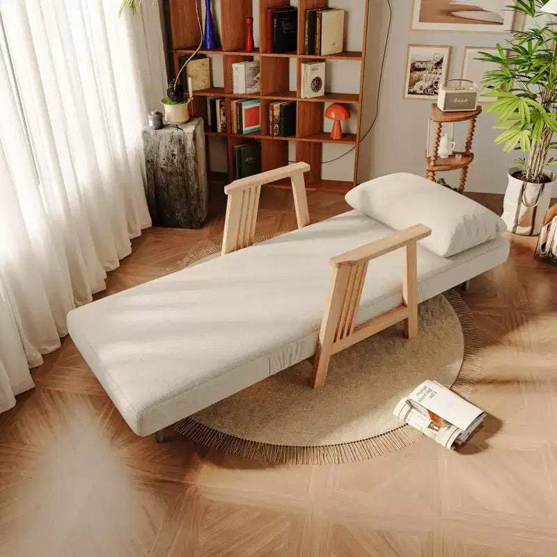 Fauteuil d'appoint Futon convertible en tissu, méridienne gigogne avec cadre en bois massif, beige