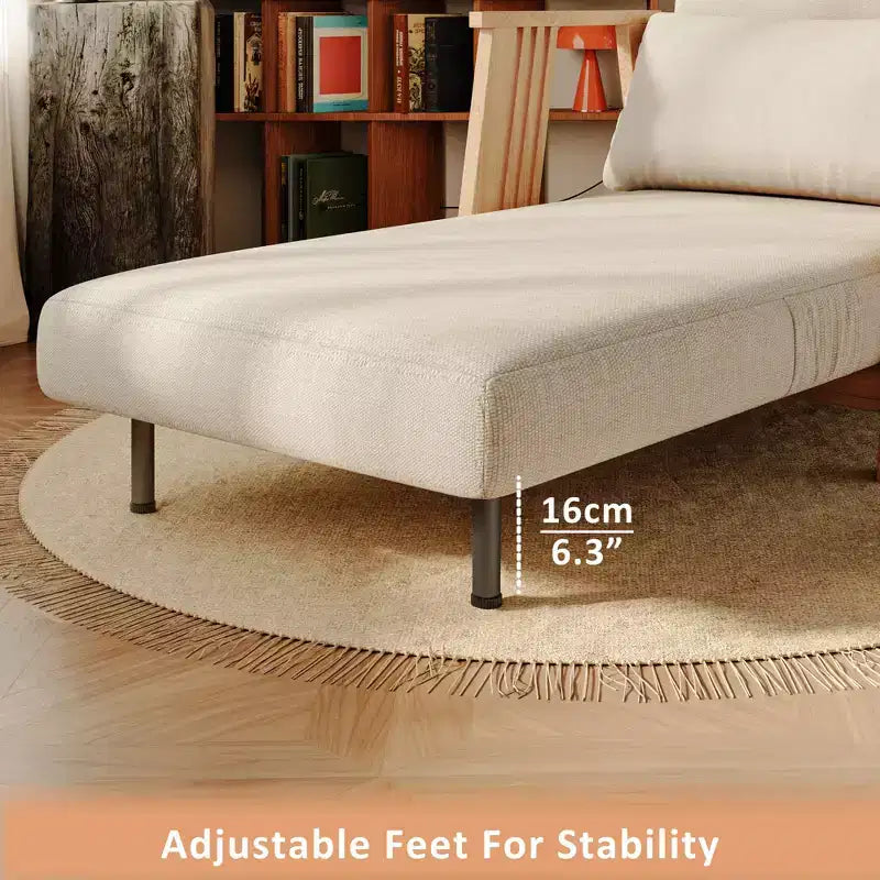 Fauteuil d'appoint Futon convertible en tissu, méridienne gigogne avec cadre en bois massif, beige