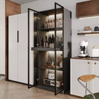 Meuble vitrine 60 cm en verre noir avec étagère de bar coulissante et éclairage LED sans fil