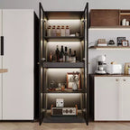 Meuble vitrine 60 cm en verre noir avec étagère de bar coulissante et éclairage LED sans fil