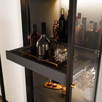 Meuble vitrine 60 cm en verre noir avec étagère de bar coulissante et éclairage LED sans fil