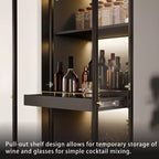 Meuble vitrine 60 cm en verre noir avec étagère de bar coulissante et éclairage LED sans fil