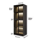 Meuble vitrine 60 cm en verre noir avec étagère de bar coulissante et éclairage LED sans fil
