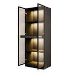 Meuble vitrine 60 cm en verre noir avec étagère de bar coulissante et éclairage LED sans fil