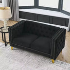 Canapé en velours capitonné avec accoudoirs carrés et pieds en métal – Canapé rembourré moderne pour salon ou chambre à coucher