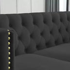 Canapé en velours capitonné avec accoudoirs carrés et pieds en métal – Canapé rembourré moderne pour salon ou chambre à coucher