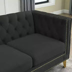 Canapé en velours capitonné avec accoudoirs carrés et pieds en métal – Canapé rembourré moderne pour salon ou chambre à coucher