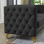 Canapé en velours capitonné avec accoudoirs carrés et pieds en métal – Canapé rembourré moderne pour salon ou chambre à coucher