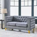 Canapé en velours capitonné avec accoudoirs carrés et pieds en métal – Canapé rembourré moderne pour salon ou chambre à coucher
