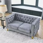 Canapé en velours capitonné avec accoudoirs carrés et pieds en métal – Canapé rembourré moderne pour salon ou chambre à coucher