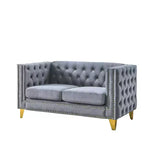 Canapé en velours capitonné avec accoudoirs carrés et pieds en métal – Canapé rembourré moderne pour salon ou chambre à coucher