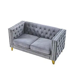 Canapé en velours capitonné avec accoudoirs carrés et pieds en métal – Canapé rembourré moderne pour salon ou chambre à coucher