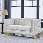 Canapé en velours capitonné avec accoudoirs carrés et pieds en métal – Canapé rembourré moderne pour salon ou chambre à coucher