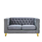 Canapé en velours capitonné avec accoudoirs carrés et pieds en métal – Canapé rembourré moderne pour salon ou chambre à coucher