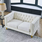 Canapé en velours capitonné avec accoudoirs carrés et pieds en métal – Canapé rembourré moderne pour salon ou chambre à coucher