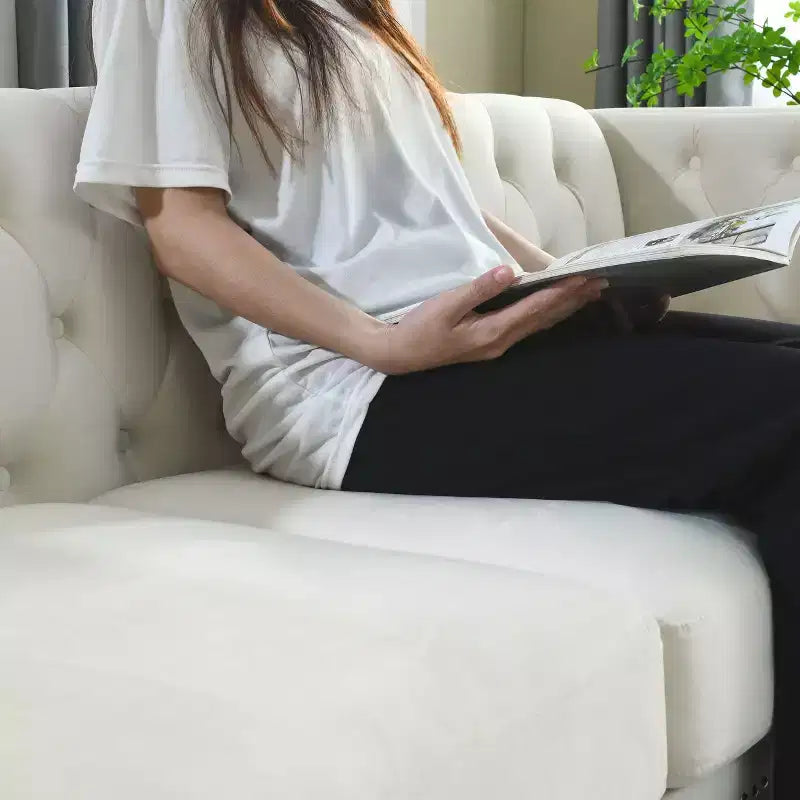 Canapé en velours capitonné avec accoudoirs carrés et pieds en métal – Canapé rembourré moderne pour salon ou chambre à coucher