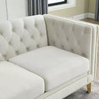 Canapé en velours capitonné avec accoudoirs carrés et pieds en métal – Canapé rembourré moderne pour salon ou chambre à coucher