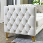 Canapé en velours capitonné avec accoudoirs carrés et pieds en métal – Canapé rembourré moderne pour salon ou chambre à coucher