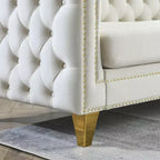 Canapé en velours capitonné avec accoudoirs carrés et pieds en métal – Canapé rembourré moderne pour salon ou chambre à coucher