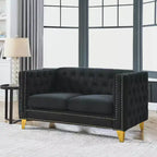 Canapé en velours capitonné avec accoudoirs carrés et pieds en métal – Canapé rembourré moderne pour salon ou chambre à coucher